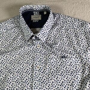 7 Diamonds Independence 4 Way Stretch Shirt Mens Medium White Blue Graphic Print